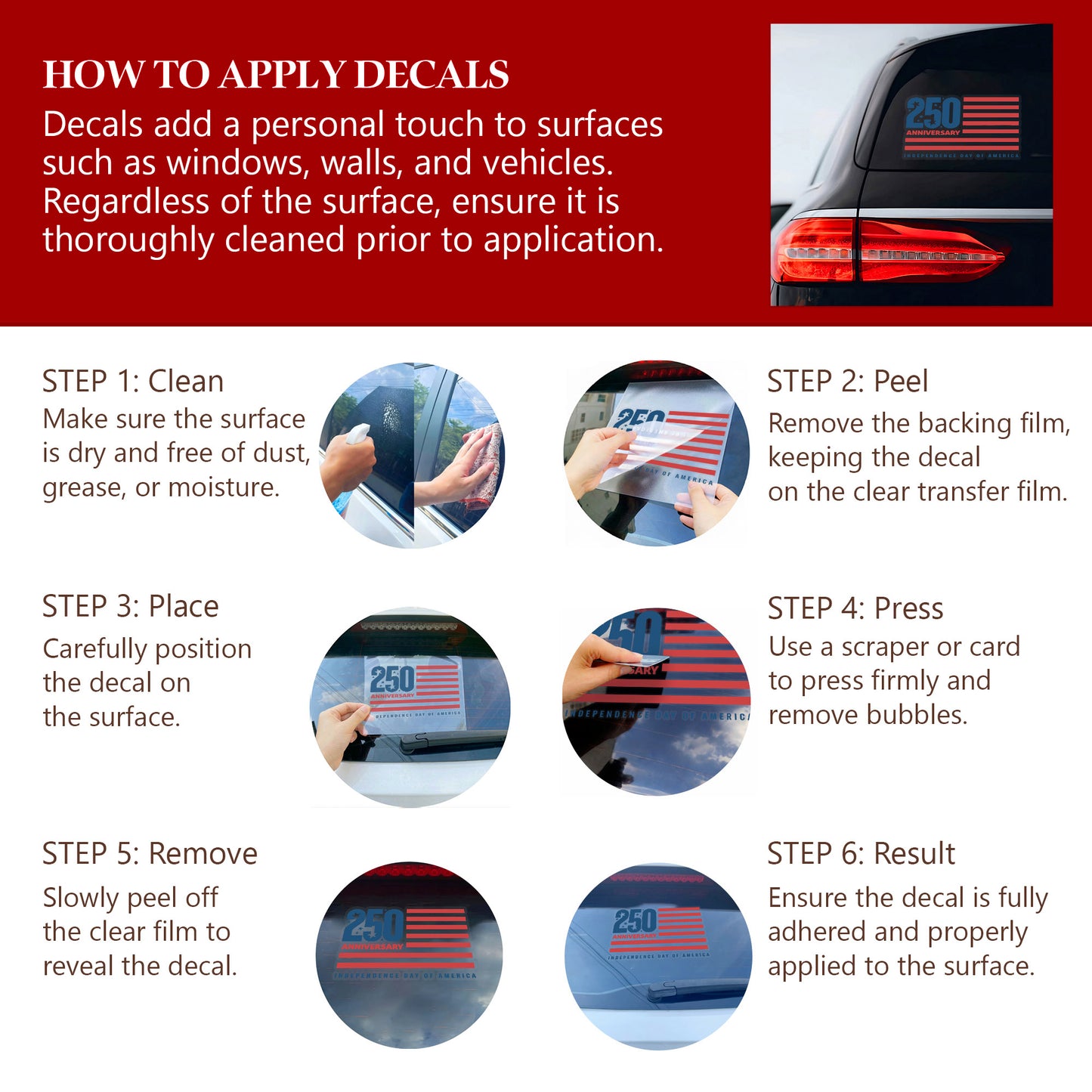 250th Anniversary of America - Independence Day Flag Design Decal