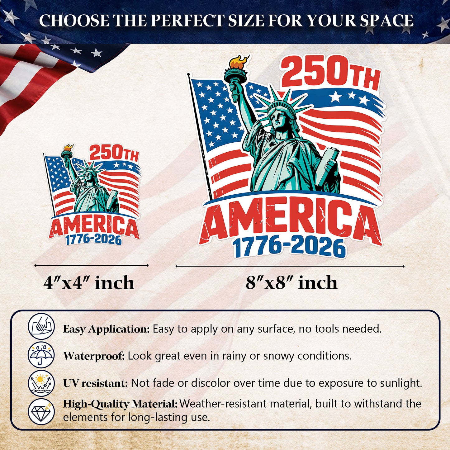 250th Anniversary of America - Statue of Liberty with Flag Decal