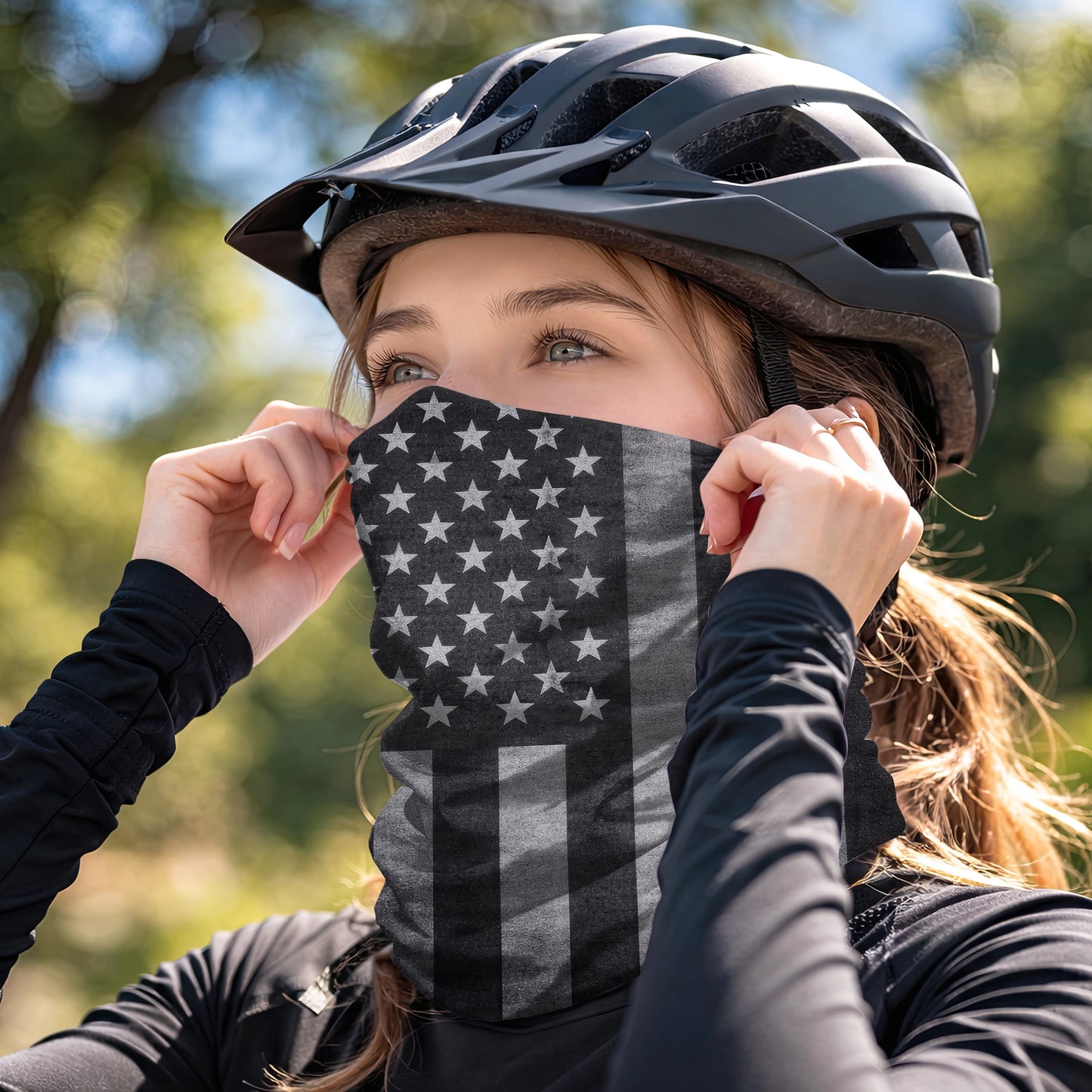 Black White USA Flag Bandana Mask