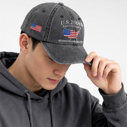 U.S. 250 Years Baseball Cap - Patriotic America 250 Hat USA Map Vintage Gift