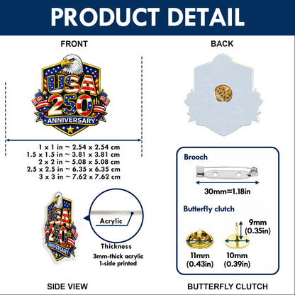 250 Years of USA Eagle Crest Pin – Bold Patriotic Lapel Accessory for Jackets, Hats & Bags