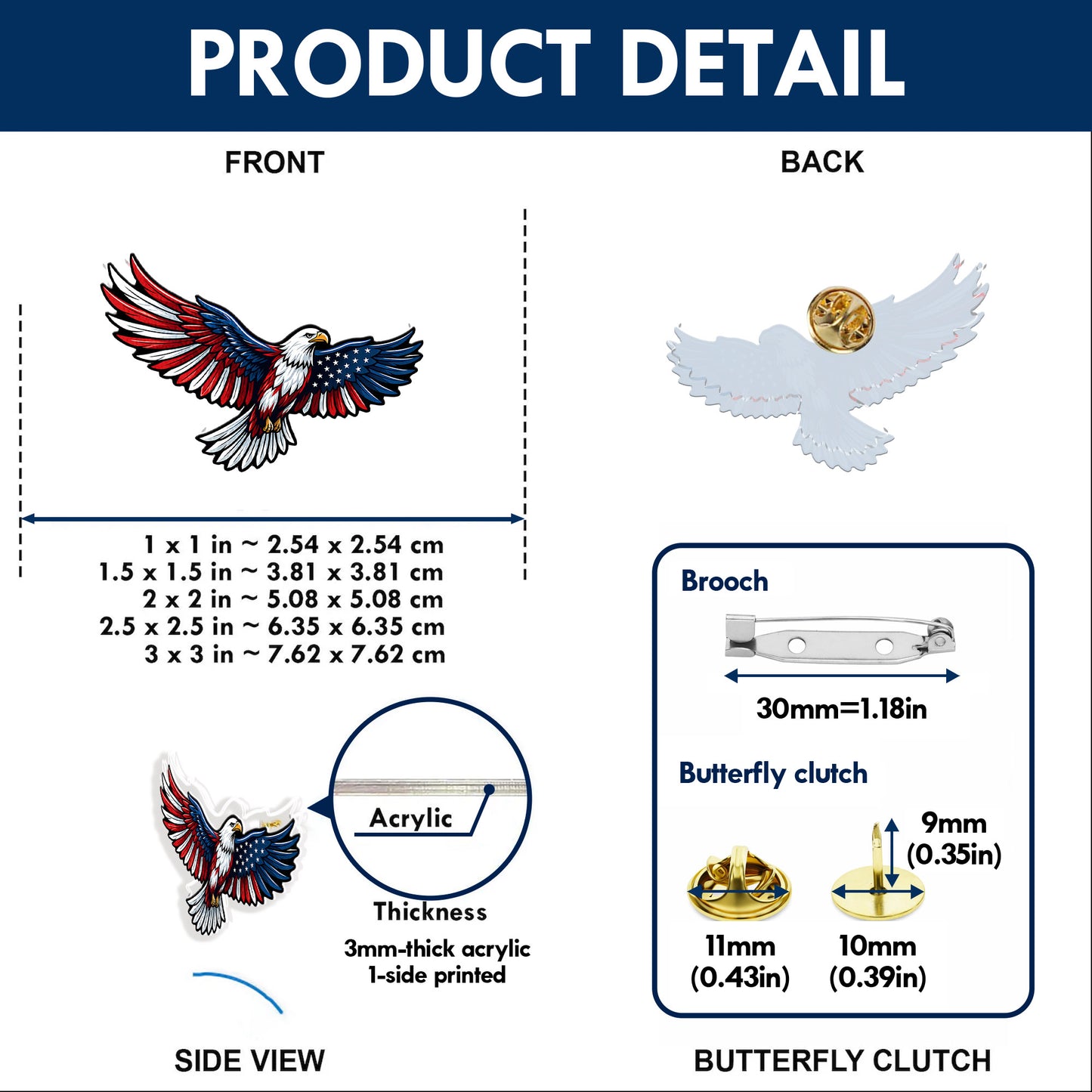 USA Flag Eagle – Bold Patriotic Lapel Accessory for Jackets, Hats & Bags