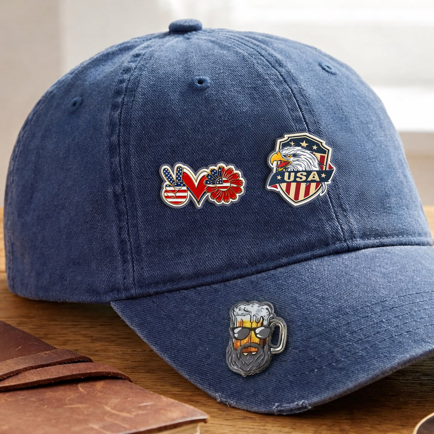 USA Peace Love Freedom – Bold Patriotic Lapel Accessory for Jackets, Hats & Bags