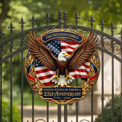 Personalized 250th Anniversary of America - Eagle and Flag Emblem Wood Sign