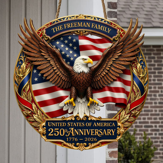 Personalized - Patriotic Front Door Decor Gift Personalized American Eagle Family Name Sign Celebrating 250 Years of Freedom