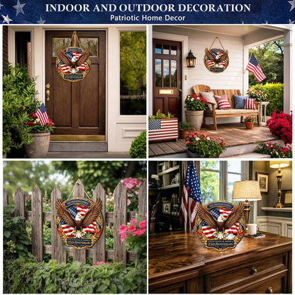 Personalized 250th Anniversary of America - Eagle and Flag Emblem Wood Sign