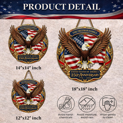 Personalized 250th Anniversary of America - Eagle and Flag Emblem Wood Sign