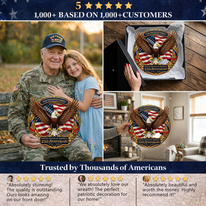 Personalized 250th Anniversary of America - Eagle and Flag Emblem Wood Sign