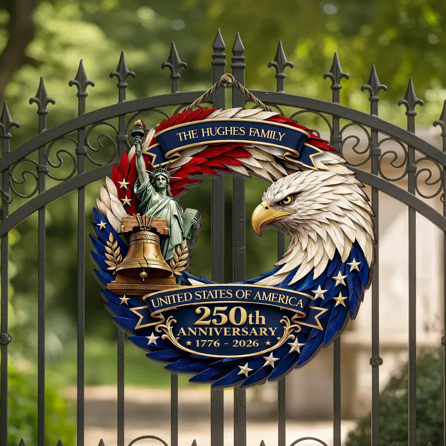 Personalized Patriotic Eagle Feather Door Wreath – USA 250th Anniversary (1776–2026)
