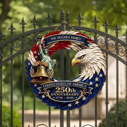 Personalized Patriotic Eagle Feather Door Wreath – USA 250th Anniversary (1776–2026)