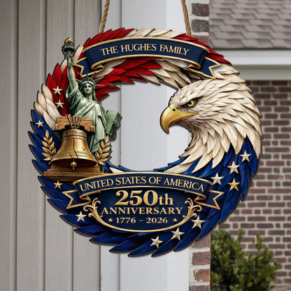 Personalized Patriotic Eagle Feather Door Wreath – USA 250th Anniversary (1776–2026)
