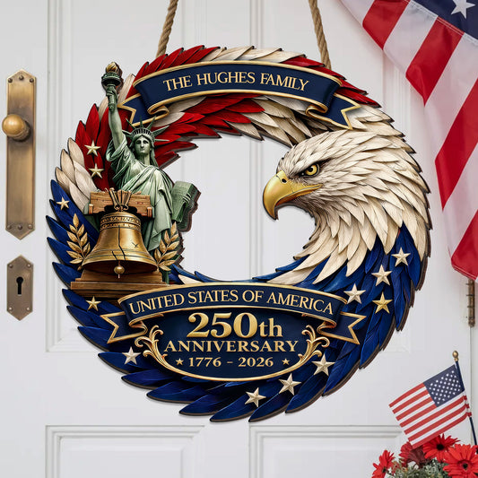Personalized Patriotic Eagle Feather Door Wreath – USA 250th Anniversary (1776–2026)