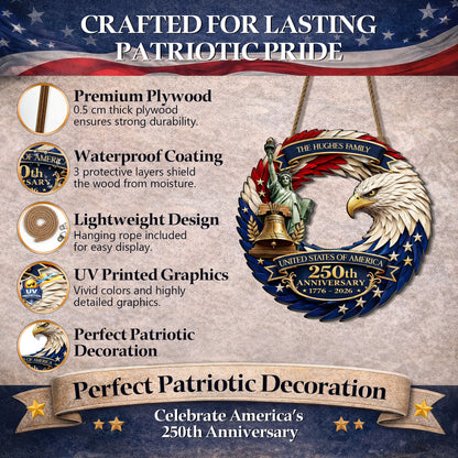 Personalized Patriotic Eagle Feather Door Wreath – USA 250th Anniversary (1776–2026)