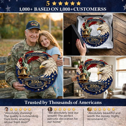 Personalized Patriotic Eagle Feather Door Wreath – USA 250th Anniversary (1776–2026)