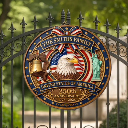 Personalized - Patriotic Home Decor Gift Custom Family Name USA Eagle Liberty Bell Sign Honoring America’s 250th Anniversary
