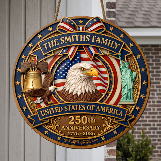 Personalized - Patriotic Home Decor Gift Custom Family Name USA Eagle Liberty Bell Sign Honoring America’s 250th Anniversary