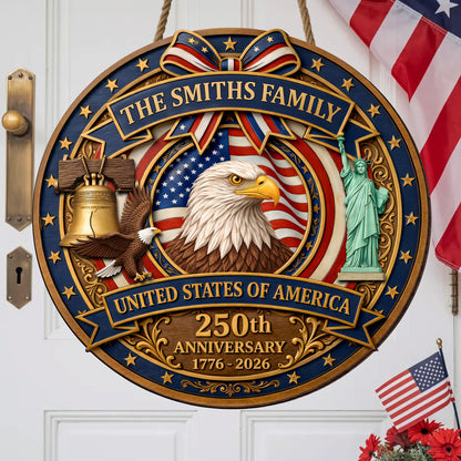 Personalized - Patriotic Home Decor Gift Custom Family Name USA Eagle Liberty Bell Sign Honoring America’s 250th Anniversary