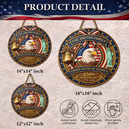 Personalized - Patriotic Home Decor Gift Custom Family Name USA Eagle Liberty Bell Sign Honoring America’s 250th Anniversary