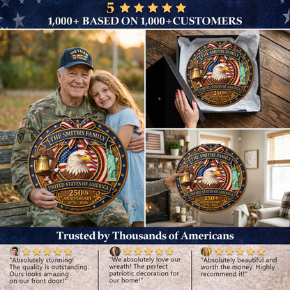 Personalized - Patriotic Home Decor Gift Custom Family Name USA Eagle Liberty Bell Sign Honoring America’s 250th Anniversary