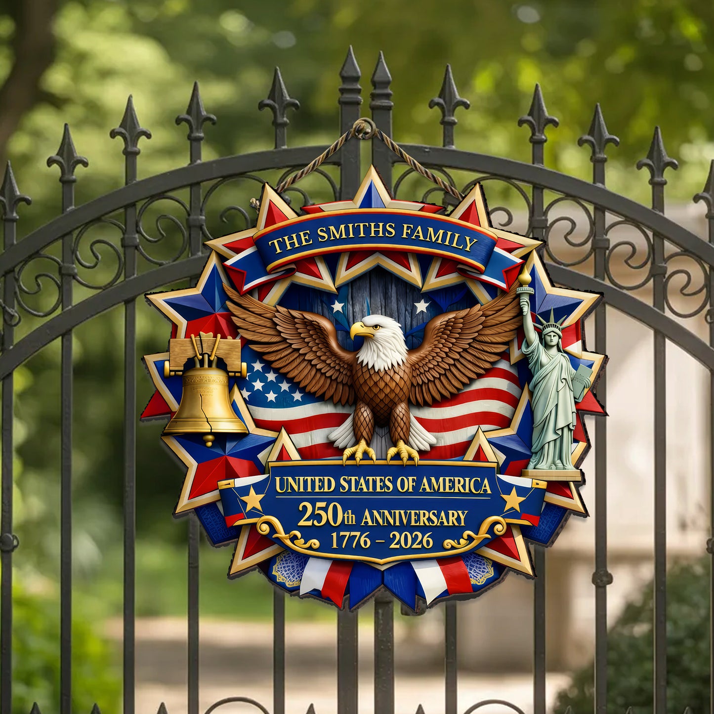Personalized Wood Sign 250th Anniversary Gift for Family 1776-2026 Patriotic Eagle