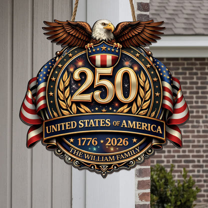 Personalized USA 250 Door Hanger – Eagle Crest Family Name (1776–2026)