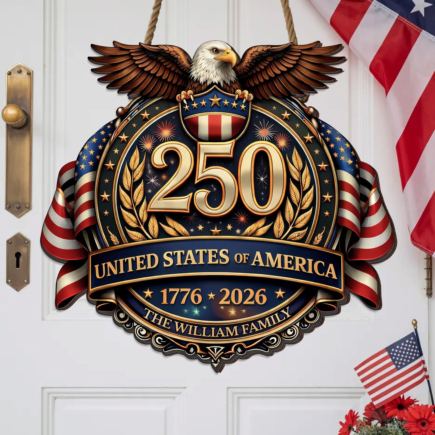 Personalized USA 250 Door Hanger – Eagle Crest Family Name (1776–2026)