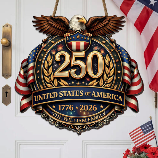 Personalized USA 250 Door Hanger – Eagle Crest Family Name (1776–2026)