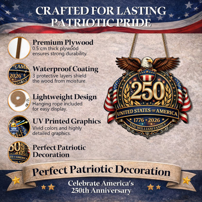 Personalized USA 250 Door Hanger – Eagle Crest Family Name (1776–2026)