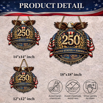 Personalized USA 250 Door Hanger – Eagle Crest Family Name (1776–2026)