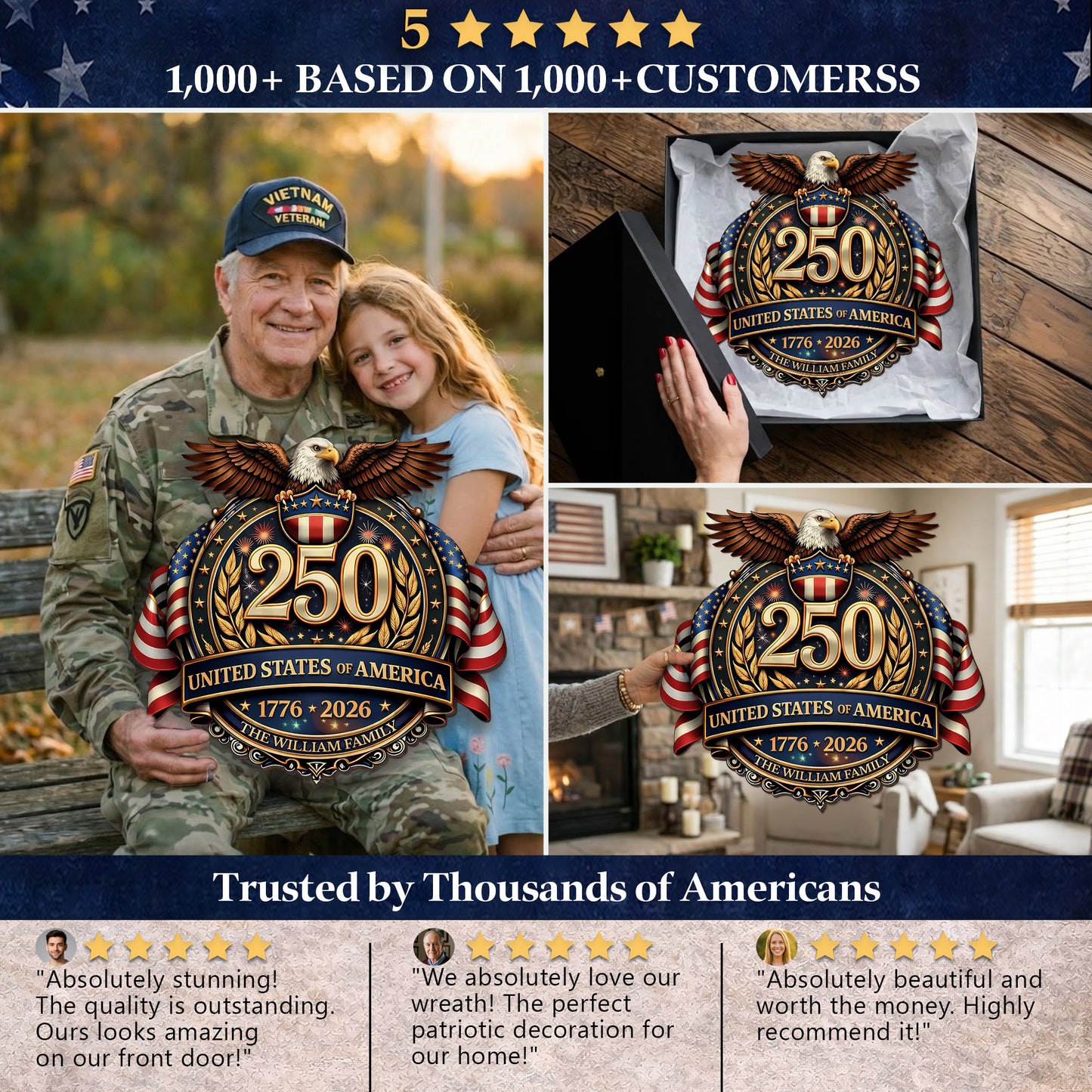 Personalized USA 250 Door Hanger – Eagle Crest Family Name (1776–2026)