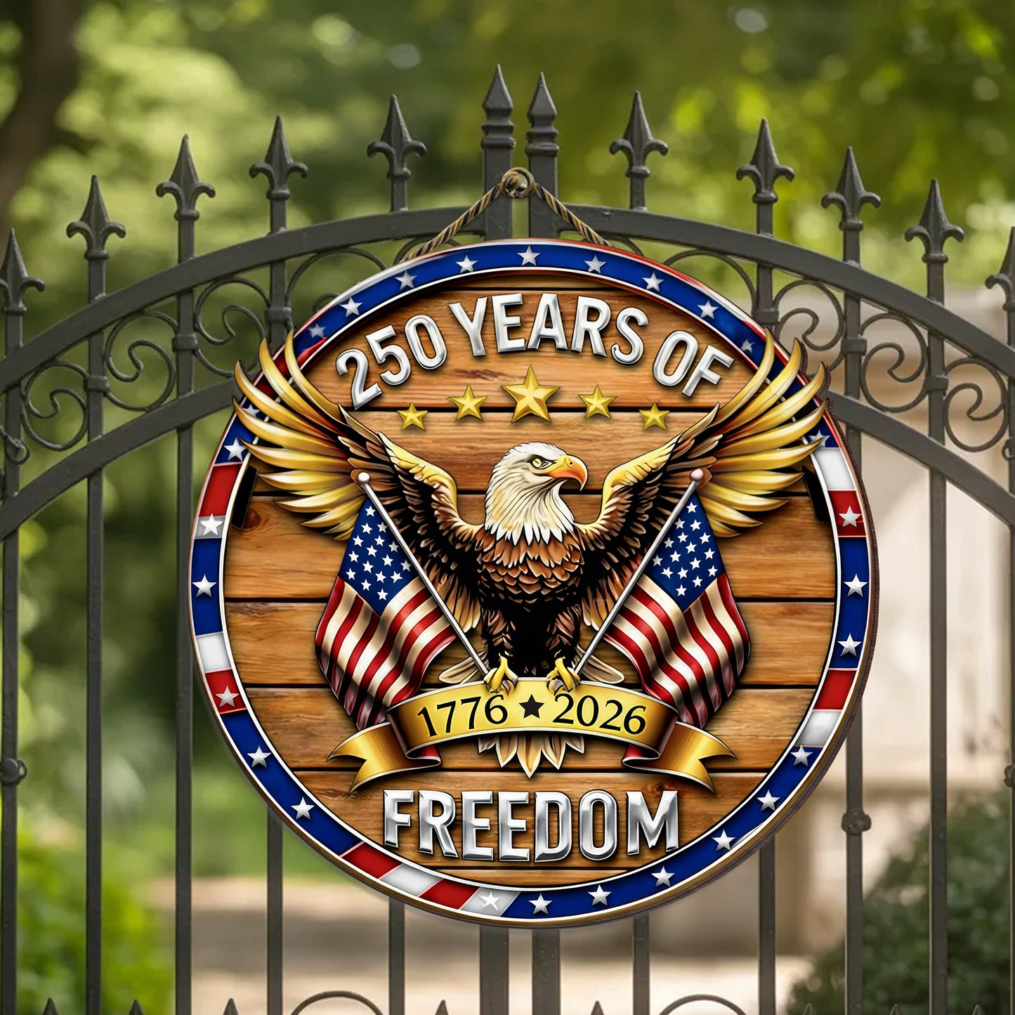 USA 250 Years of Freedom Floral Wooden Sign, Patriotic American Flag Wall Decor, Independence Day 1776–2026 Gift