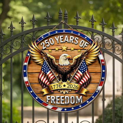 USA 250 Years of Freedom Floral Wooden Sign, Patriotic American Flag Wall Decor, Independence Day 1776–2026 Gift