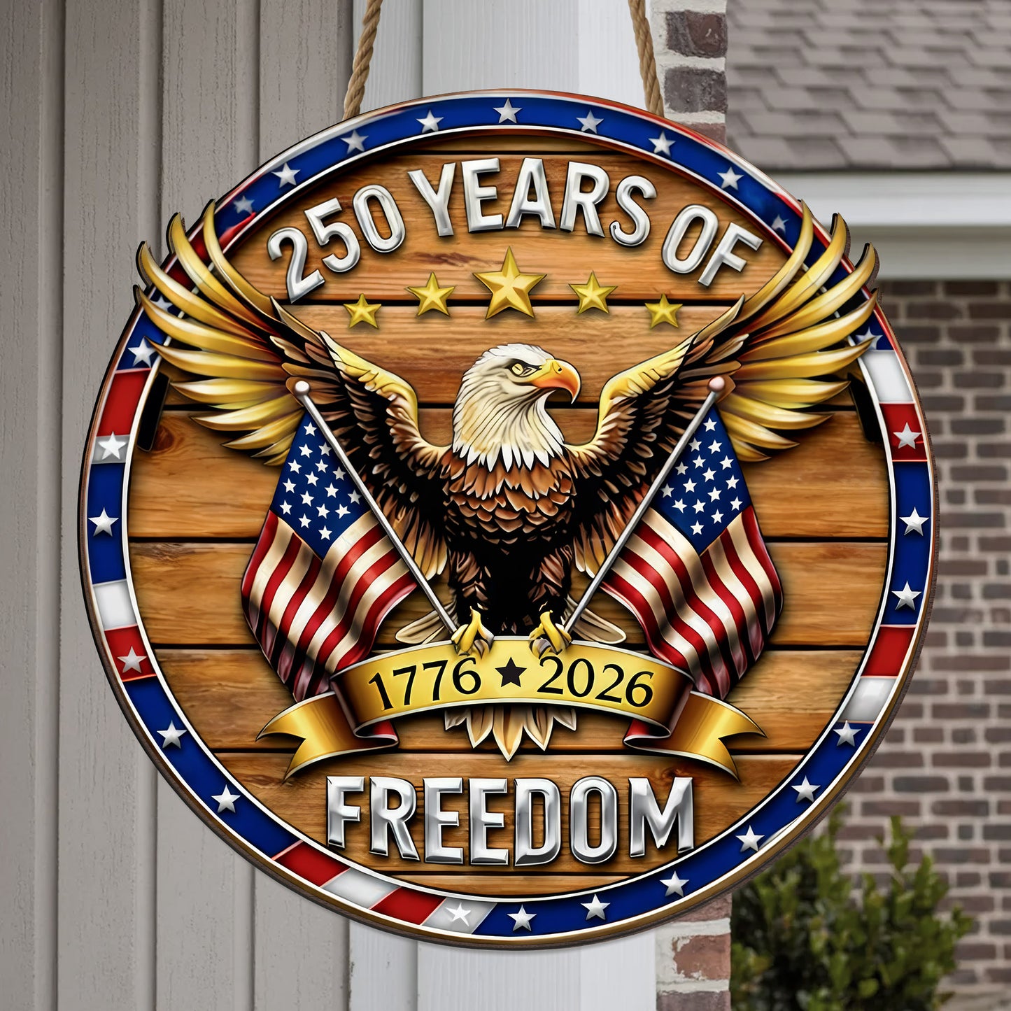 USA 250 Years of Freedom Floral Wooden Sign, Patriotic American Flag Wall Decor, Independence Day 1776–2026 Gift