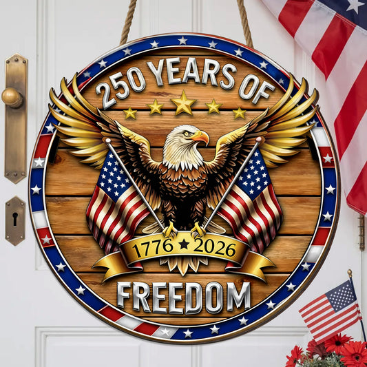 USA 250 Years of Freedom Floral Wooden Sign, Patriotic American Flag Wall Decor, Independence Day 1776–2026 Gift