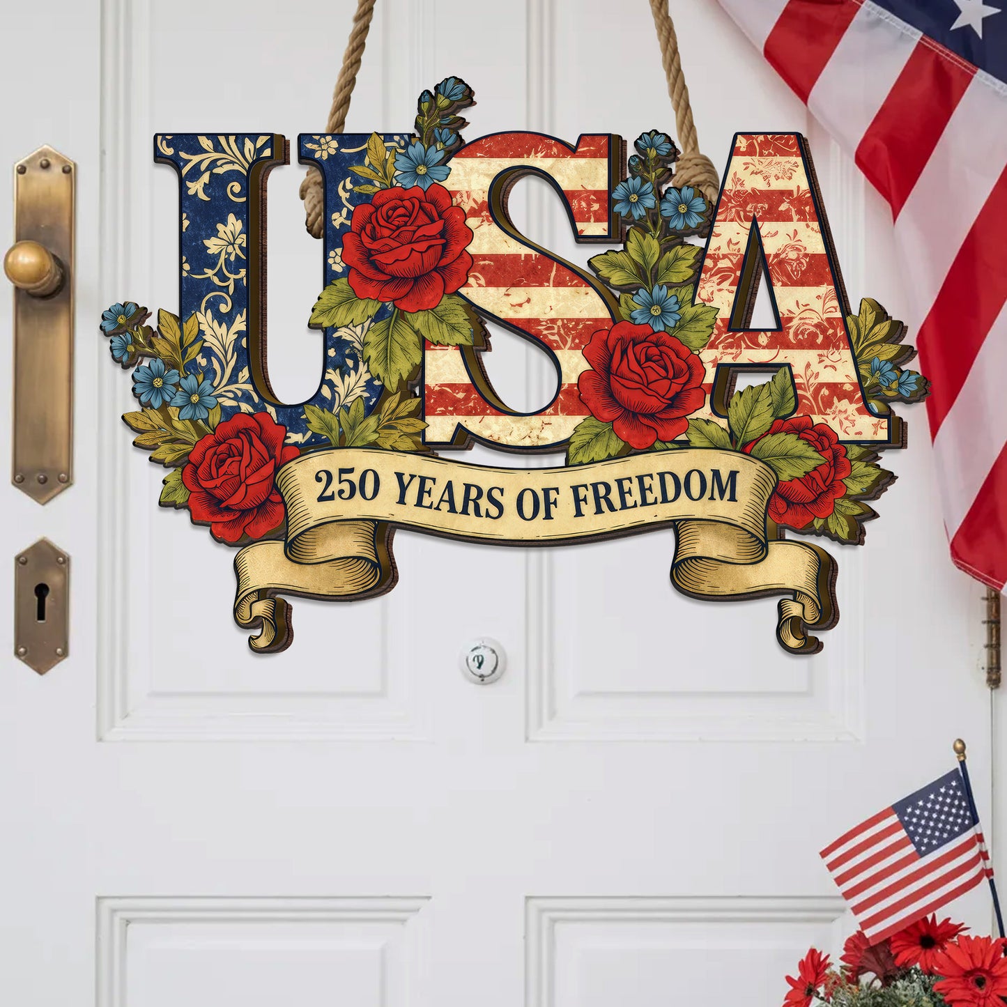 250 Years of Freedom Bald Eagle Wooden Sign, Patriotic USA Wall Decor, American Flag Rustic Wood Sign, 4th of July Gif