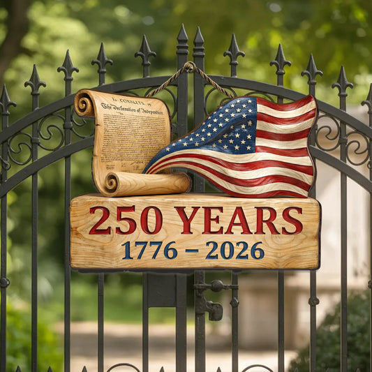 USA 250th Anniversary Wooden Wall Sign – Declaration of Independence & Flag Design (1776-2026)