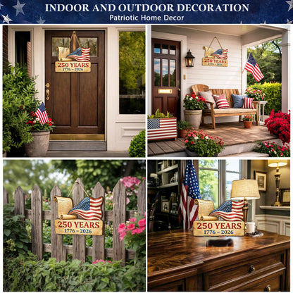 USA 250th Anniversary Wooden Wall Sign – Declaration of Independence & Flag Design (1776-2026)
