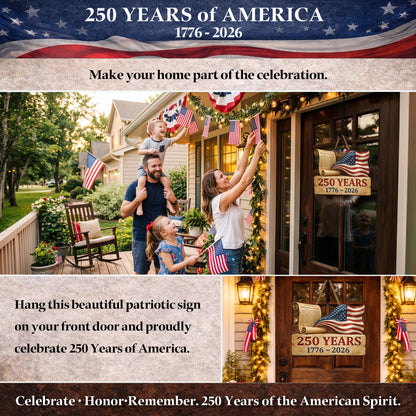 USA 250th Anniversary Wooden Wall Sign – Declaration of Independence & Flag Design (1776-2026)