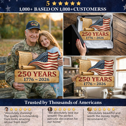 USA 250th Anniversary Wooden Wall Sign – Declaration of Independence & Flag Design (1776-2026)