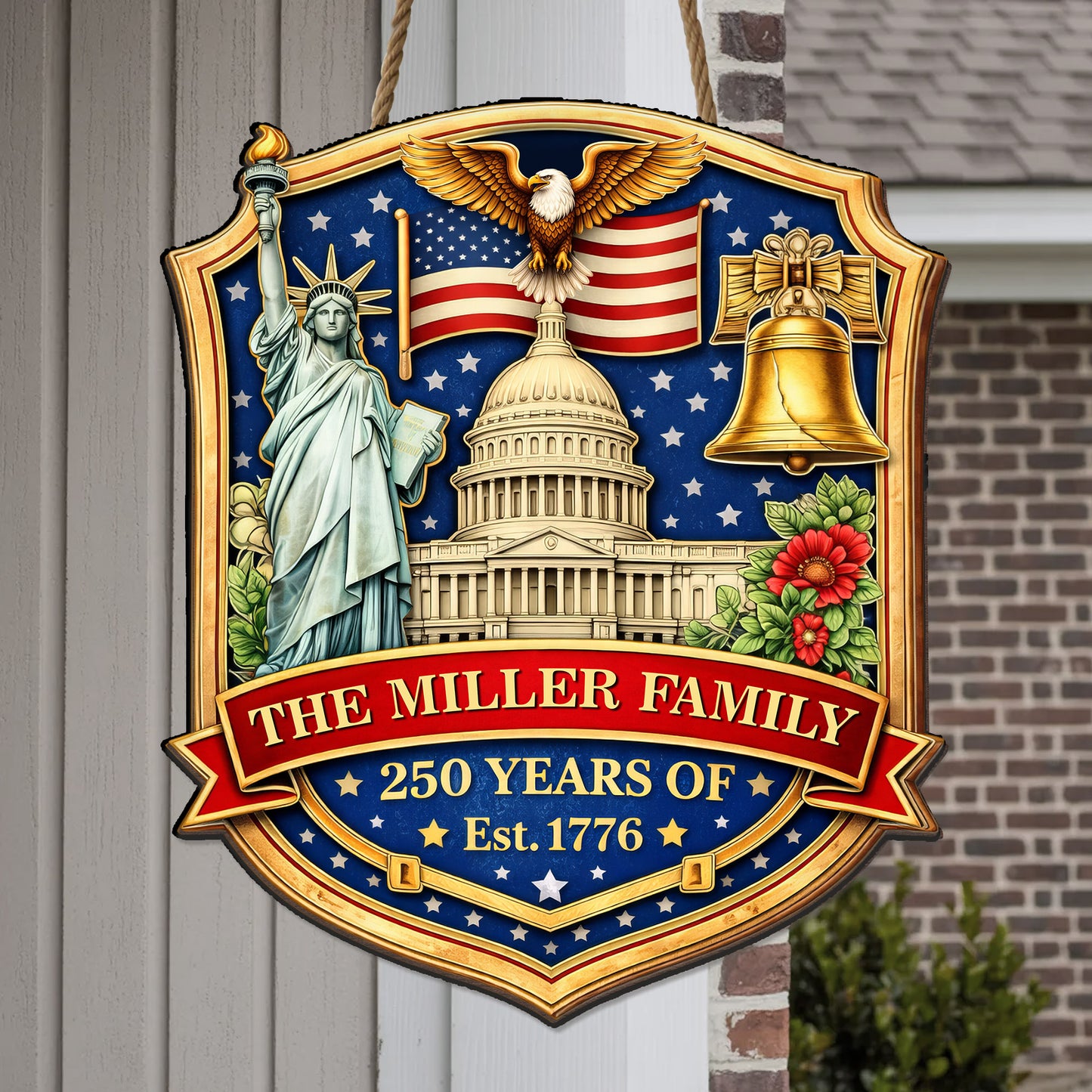 Personalized America 250 Years of Freedom Family Wooden Door Sign