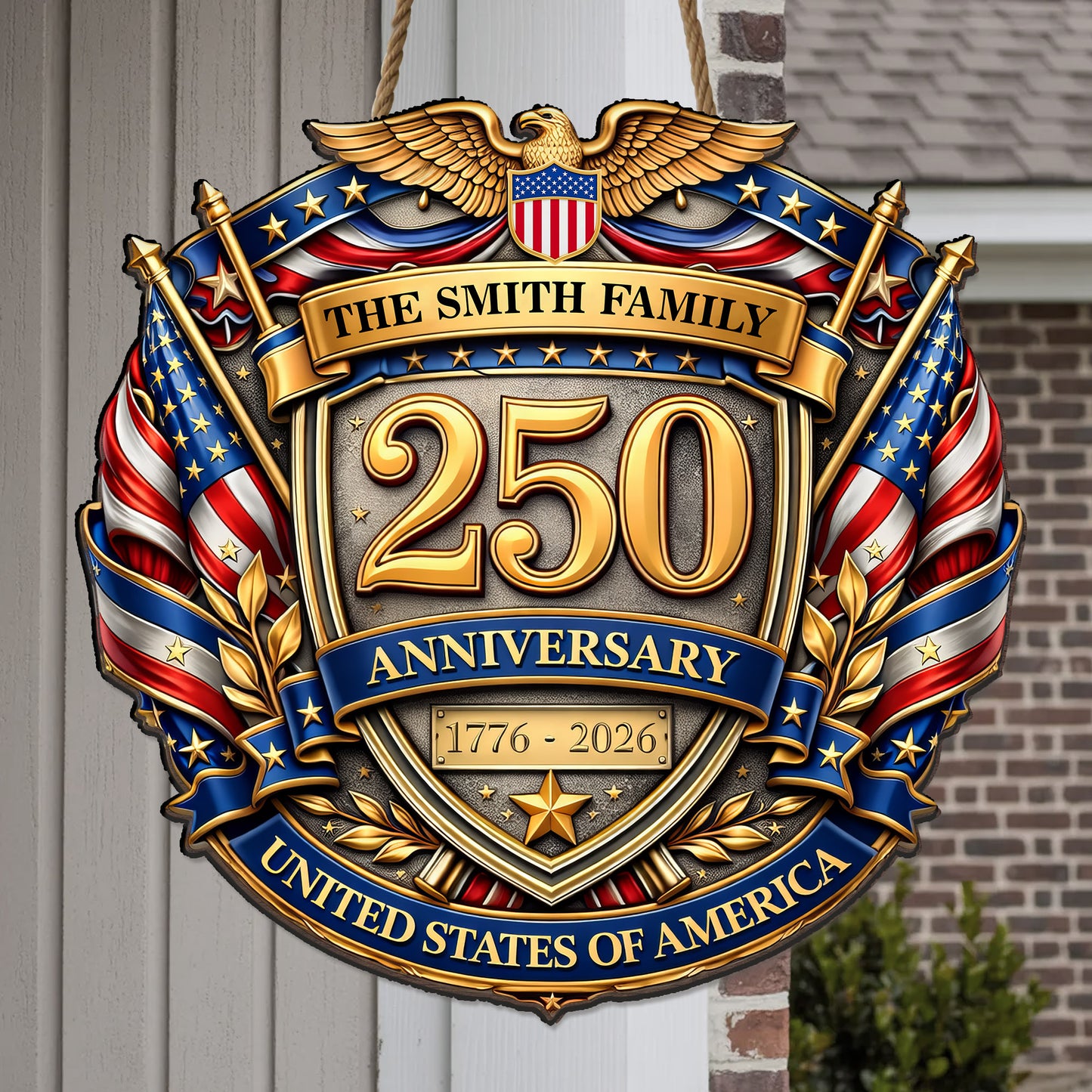 Personalized American Eagle Shield 250 Anniversary Family Sign
