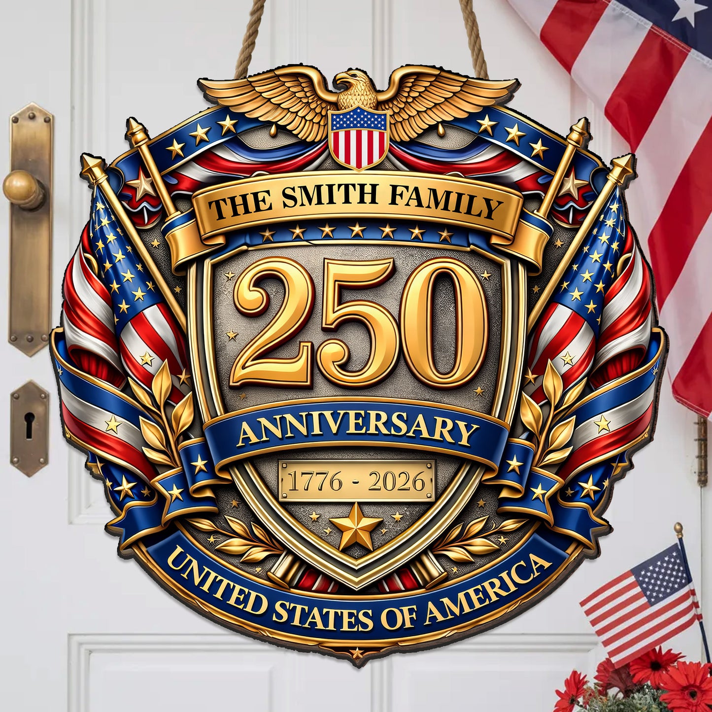 Personalized American Eagle Shield 250 Anniversary Family Sign