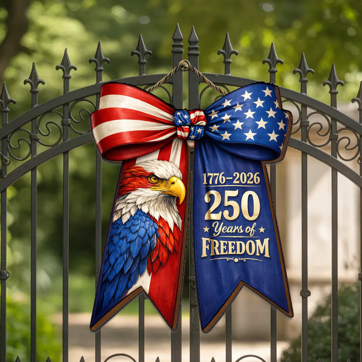 American Eagle Patriotic Door Bow Sign – 250 Years of Freedom (1776–2026)