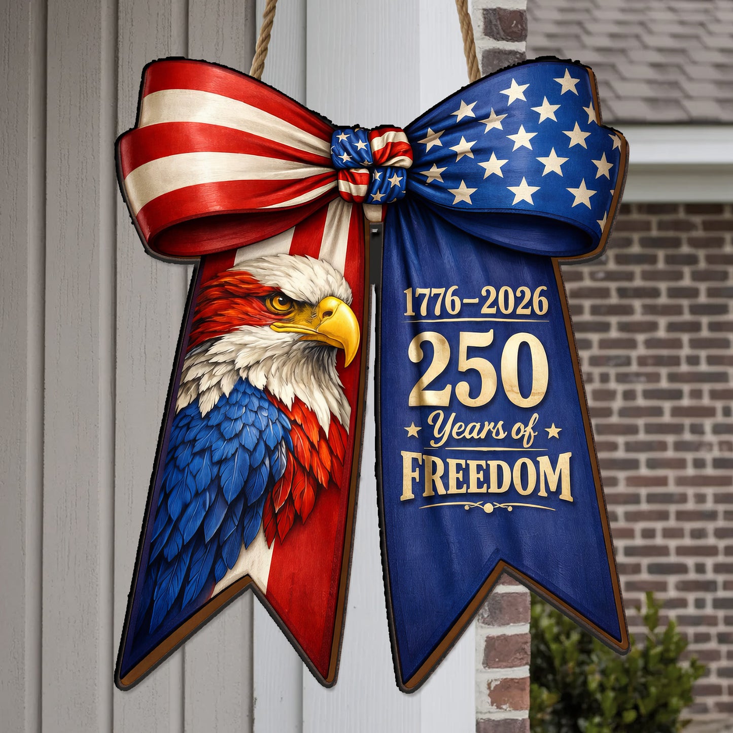 American Eagle Patriotic Door Bow Sign – 250 Years of Freedom (1776–2026)