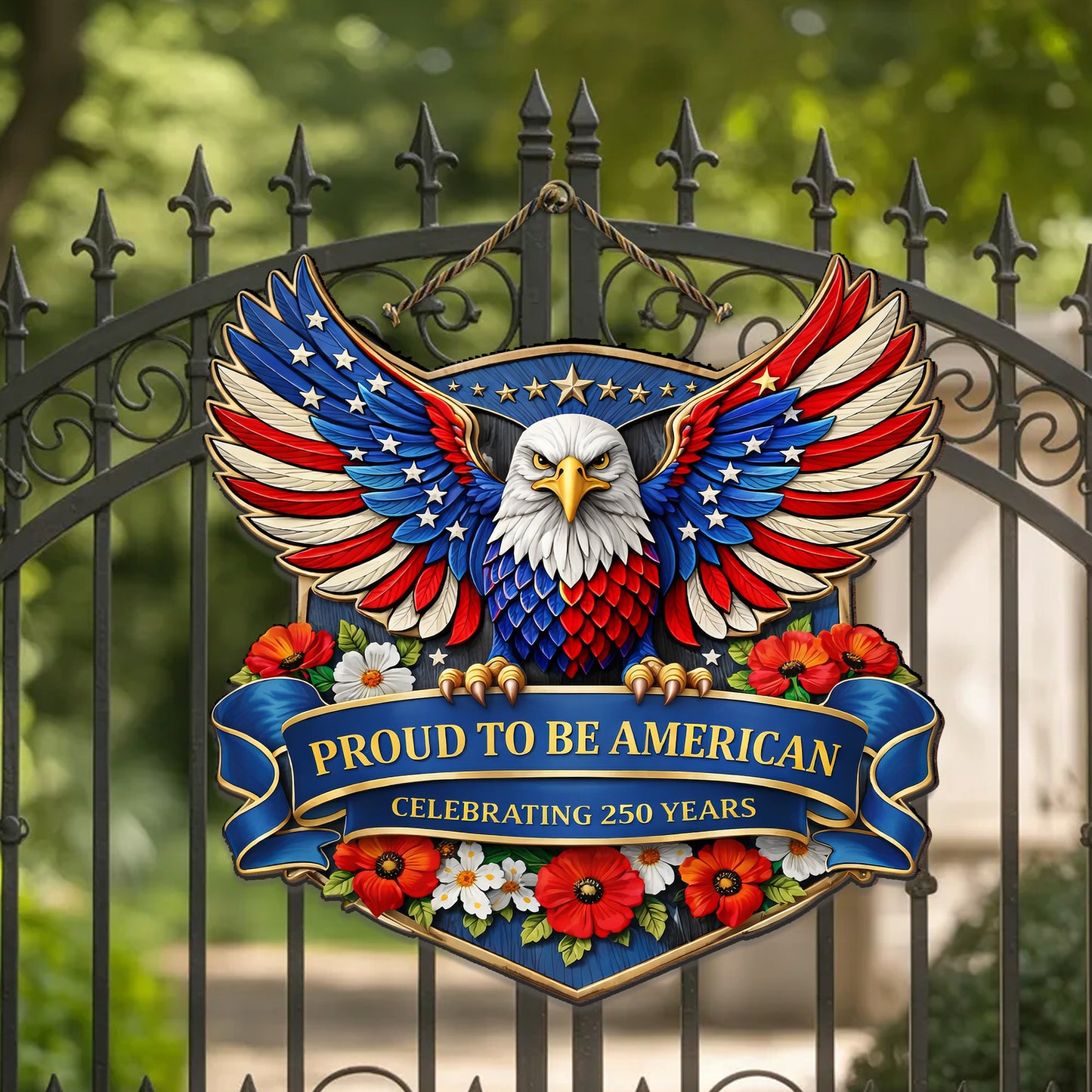 Patriotic Eagle Door Hanger – “Proud to Be American” 250th Anniversary Decor