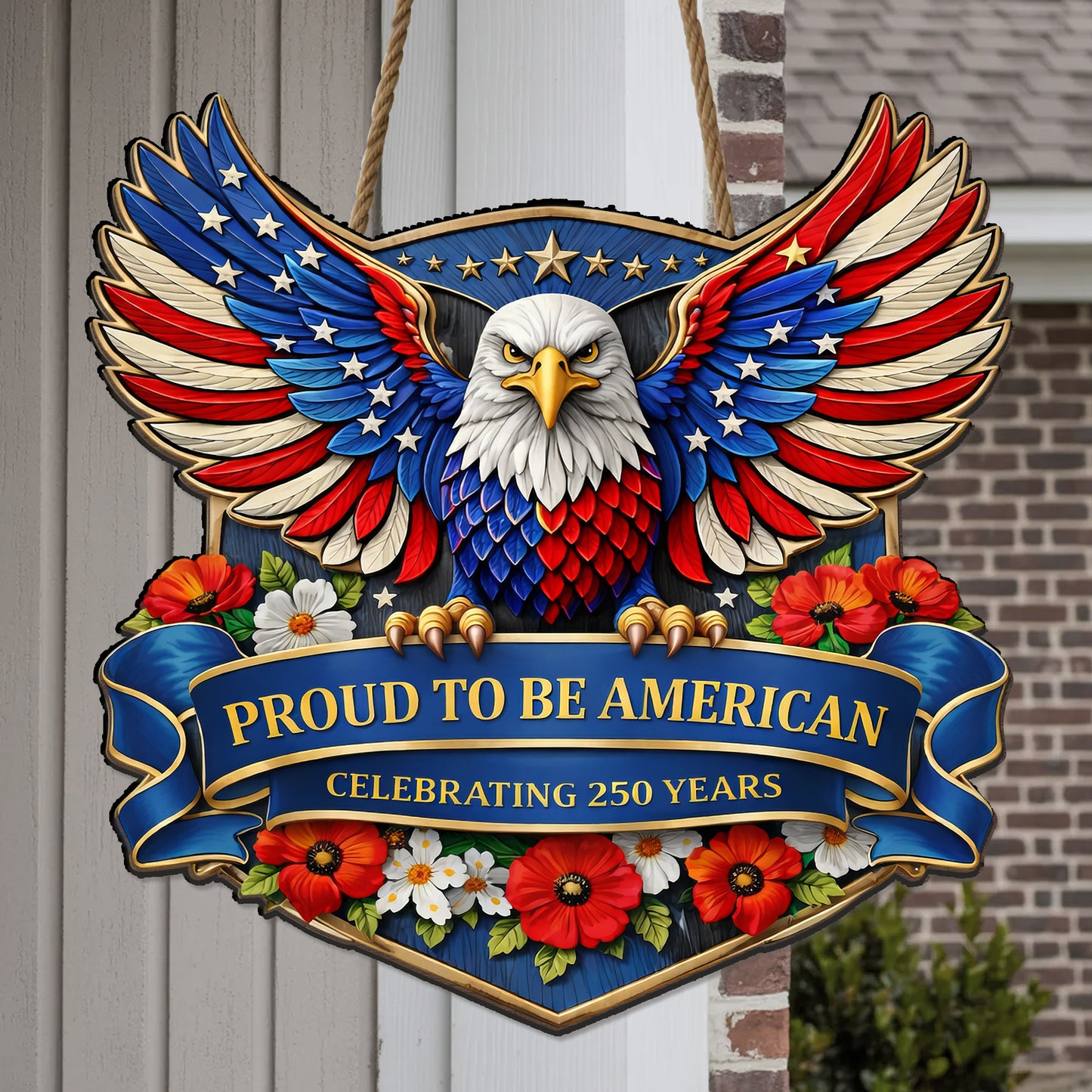 Patriotic Eagle Door Hanger – “Proud to Be American” 250th Anniversary Decor