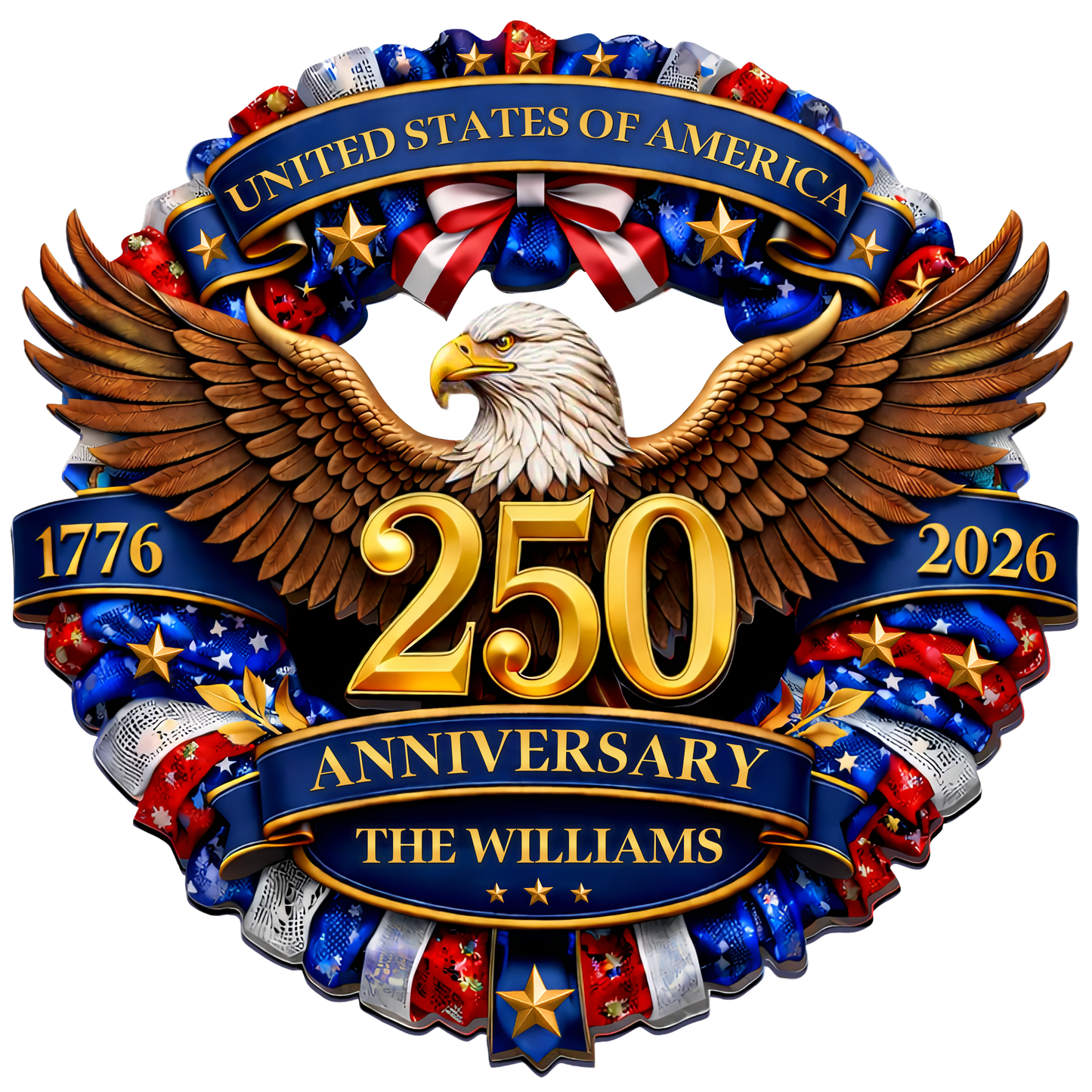 Personalized 250th Anniversary of America - Eagle & Stars Wreath Wood Sign