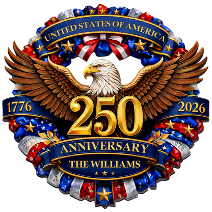 Personalized 250th Anniversary of America - Eagle & Stars Wreath Wood Sign