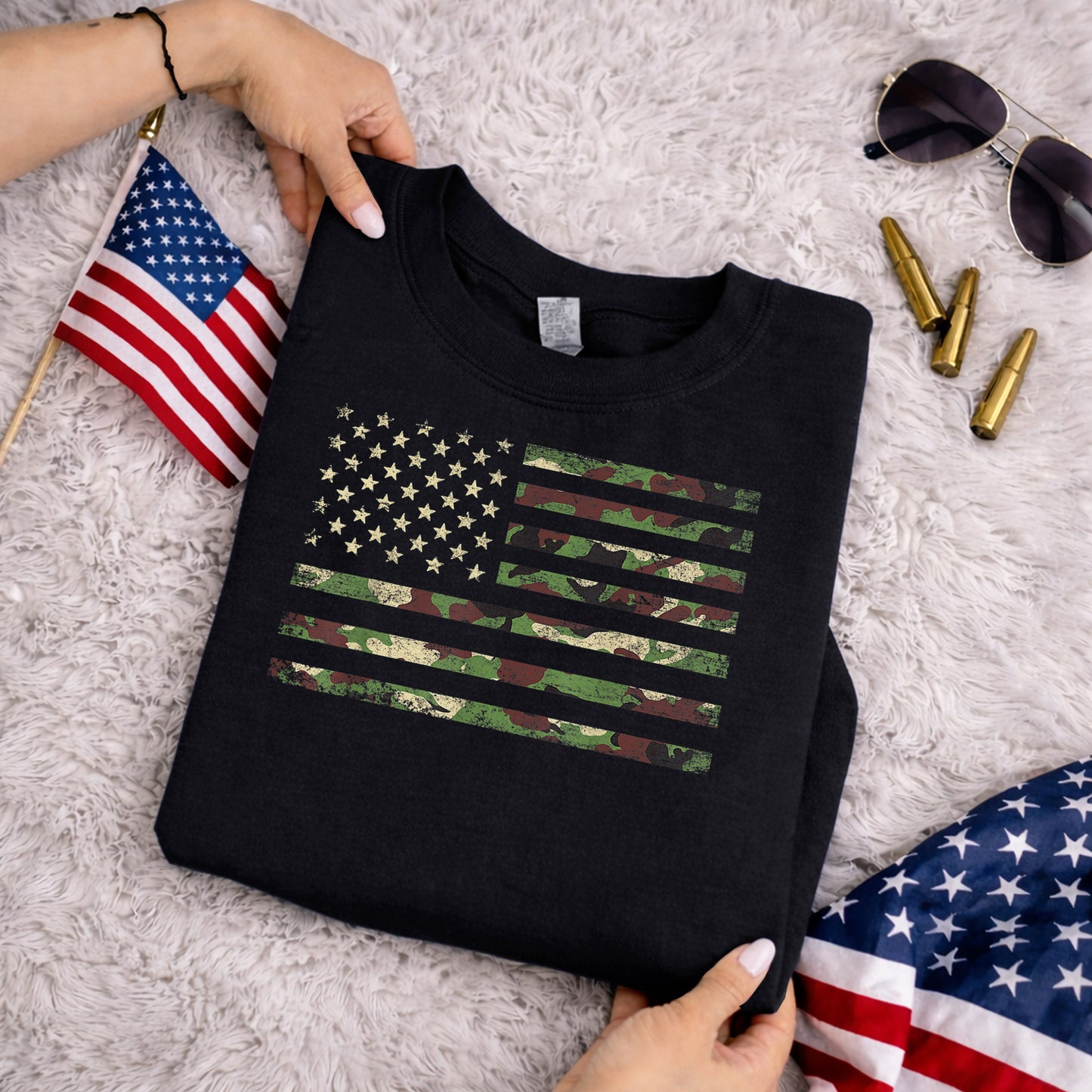 Military Camo Flag – Veteran Legacy – Unisex Tshirt Gildan / Tshirt Comfort / V-neck/ Hoodie / Sweatshirt