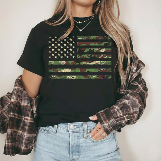 Military Camo Flag – Veteran Legacy – Unisex Tshirt Gildan / Tshirt Comfort / V-neck/ Hoodie / Sweatshirt